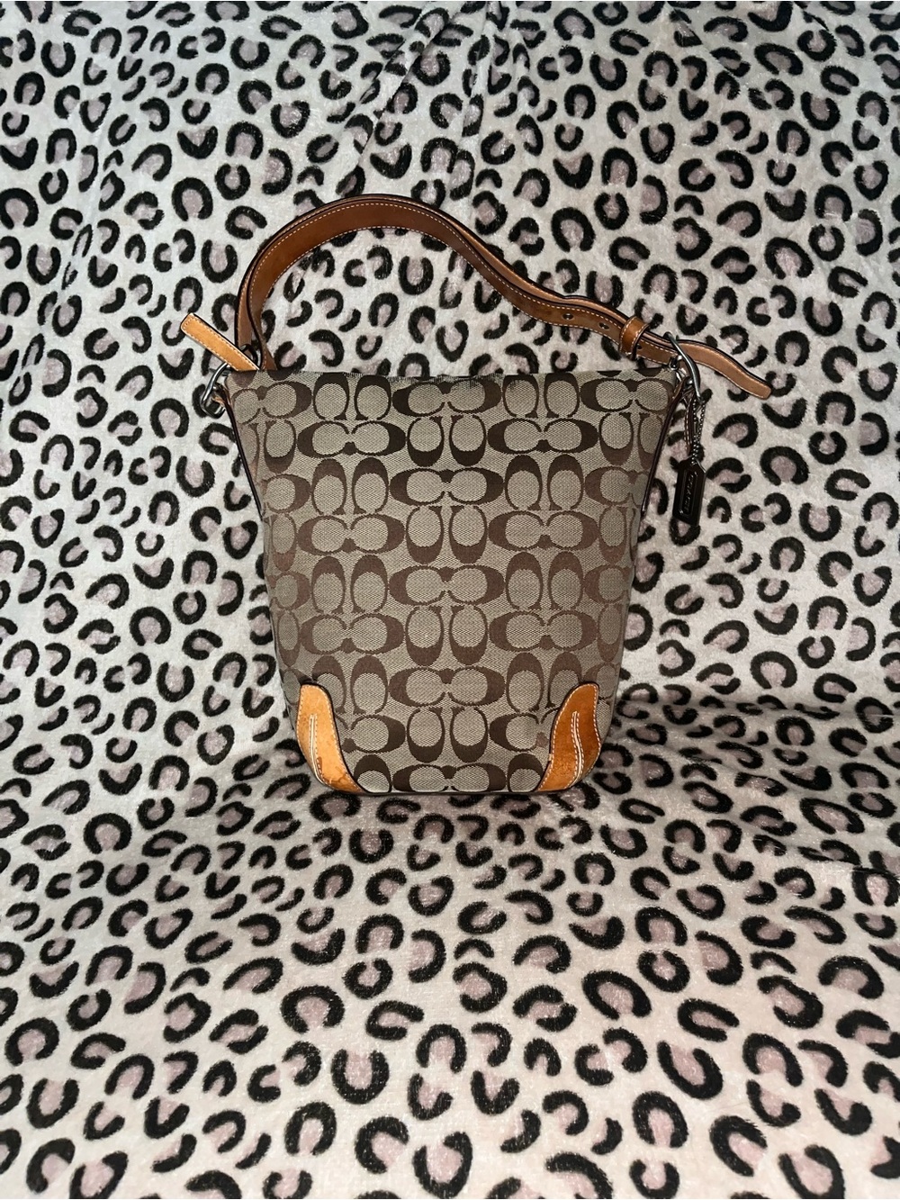 Coach Tan & Brown Signature Canvas Bucket Shoulder Bag